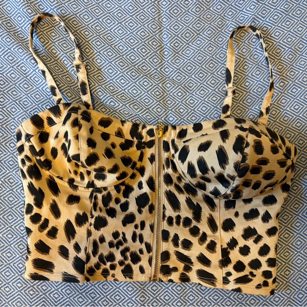 GUESS Leopard print bustier crop top